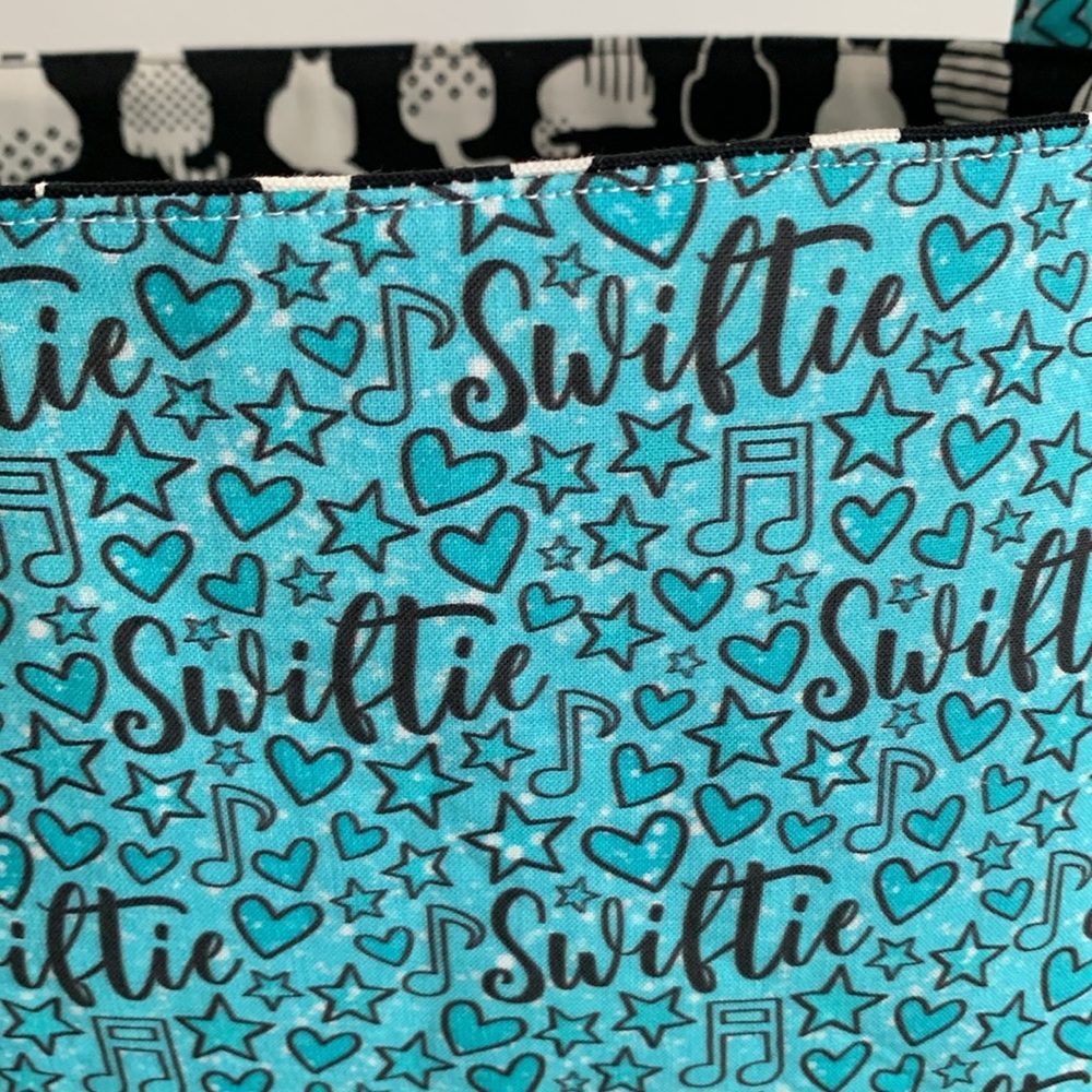 Swiftie Fabric Basket in Aqua and Turquoise Blue Taylor Swift Fabric and Cat - Picture 3 of 11